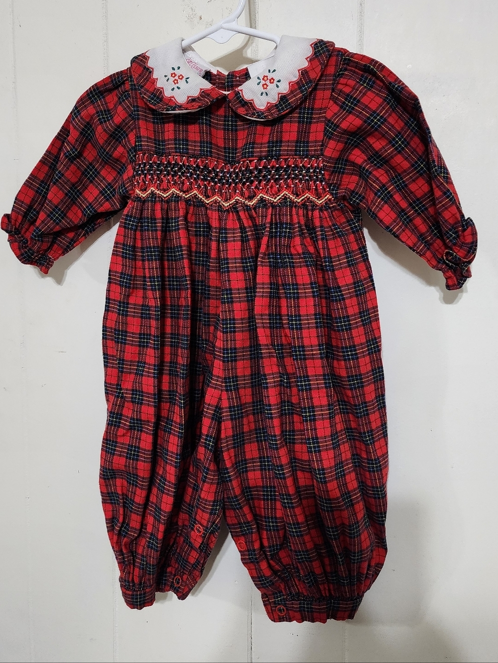 Vintage Allison Ann 6-9 month Allison Ann Smocked Plaid Longall Bubblesuit